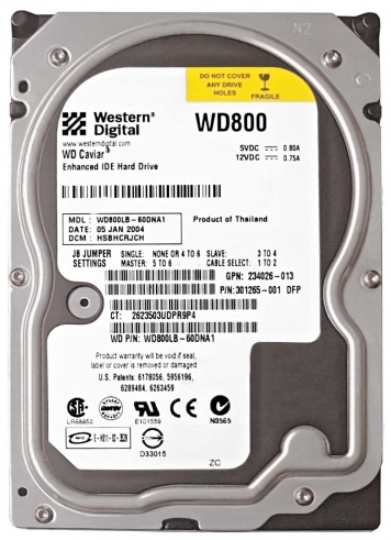 Жесткий диск Western Digital WD800LB 80Gb 7200 IDE 3.5" HDD