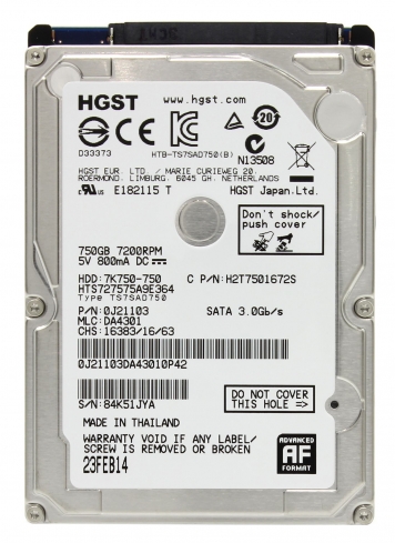Жесткий диск HGST 0J21103 750Gb 7200 SATAII 2,5" HDD