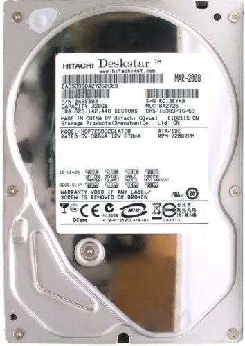 Жесткий диск Hitachi 0A35393 320Gb 7200 IDE 3.5" HDD